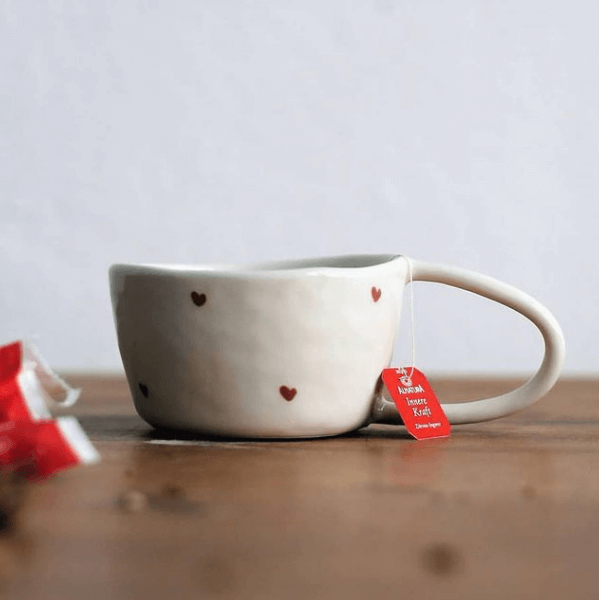 Herzen Rot Terra Ceramica Keramik Glanz Cup Kaffee Latte Cappuccino Herz Grau